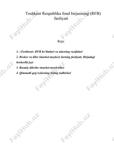 toshkent respublika fond birjasining (rfb) faoliyati — DOC