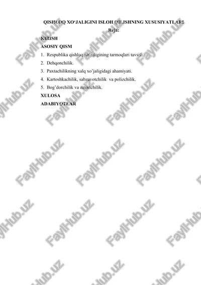 qishloq xoʻjaligini isloh qilishning xususiyatlari — DOC