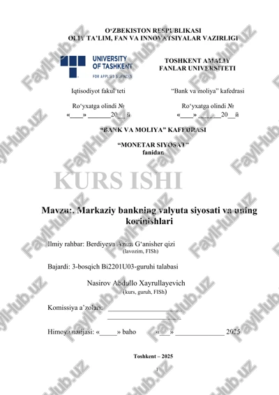 markaziy bankning valyuta siyosati va uning korinishlari — DOCX