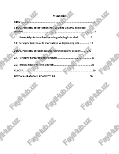 perseptiv obraz tushunchasi va uning umumiy psixologik asoslari — DOCX