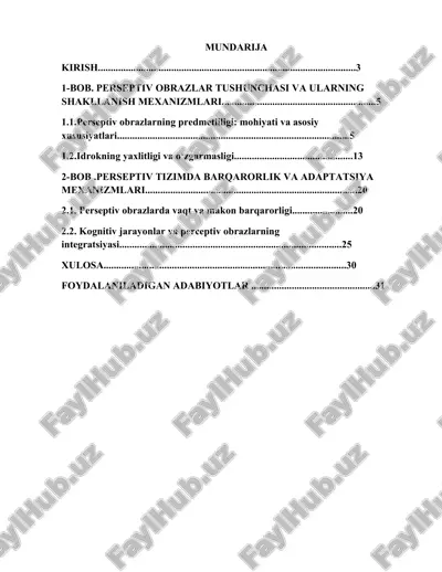 perseptiv obrazlar tushunchasi va ularning shakllanish mexanizmlari — DOCX