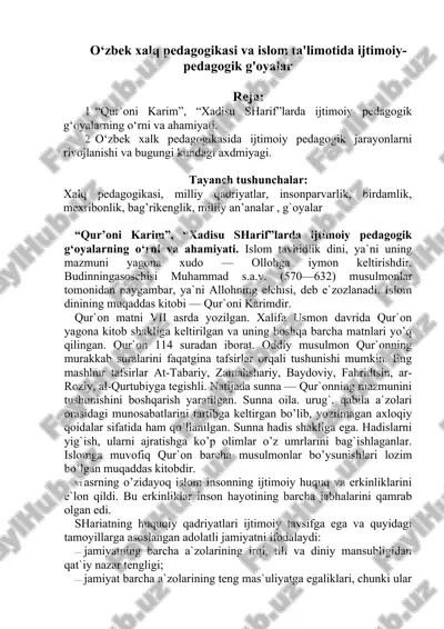 o‘zbek xalq pedagogikasi va islom ta'limotida ijtimoiy-pedagogik g'oyalar — DOCX
