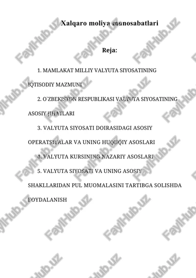xalqaro moliya munosabatlari — DOC