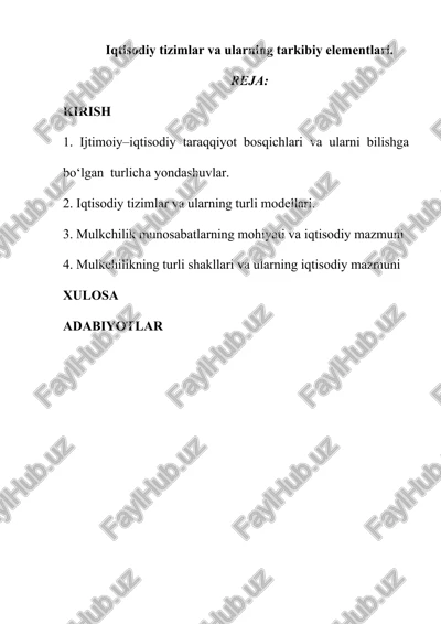 iqtisodiy tizimlar va ularning tarkibiy elementlari — DOC