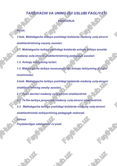 tarbiyachi va uning ish uslubi faoliyati — DOC