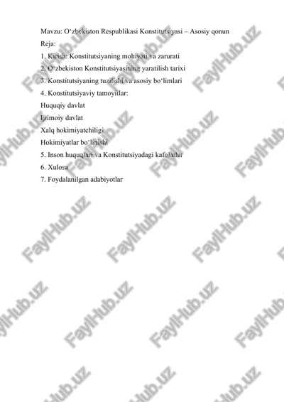 o‘zbekiston respublikasi konstitutsiyasi – asosiy qonun — DOCX
