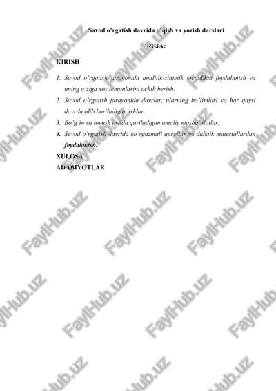 savod o’rgatish davrida o’qish va yozish darslari — DOCX