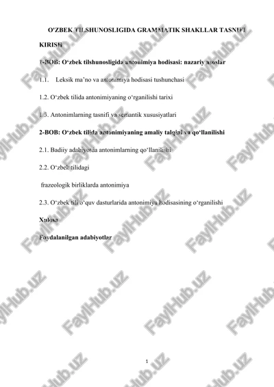 o'zbek tilshunosligida grammatik shakllar tasnifi — DOCX