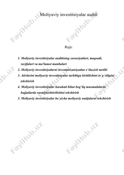 moliyaviy invеstitsiyalar auditi — DOC