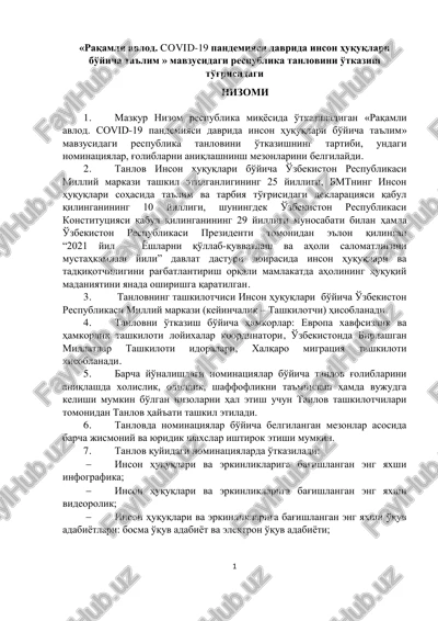raqamli avlod. covid-19 pandemiyasi davrida inson huquqlari bo'yicha ta'lim — PDF