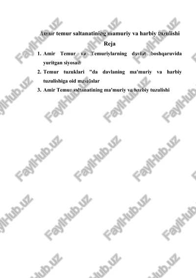 amur temur saltanatining mamuriy va harbiy tuzulishi — DOCX