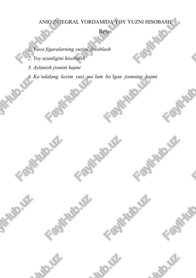 aniq integral yordamida yoy yuzni hisobash — DOC