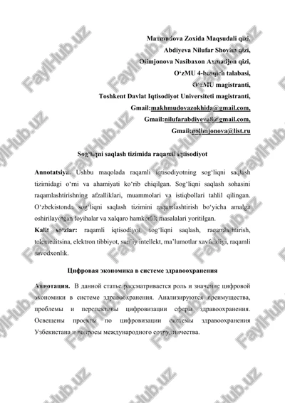sog‘liqni saqlash tizimida raqamli iqtisodiyot — DOCX