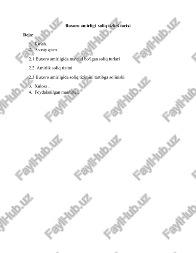 buxoro amirligi soliq tizimi tarixi — DOCX