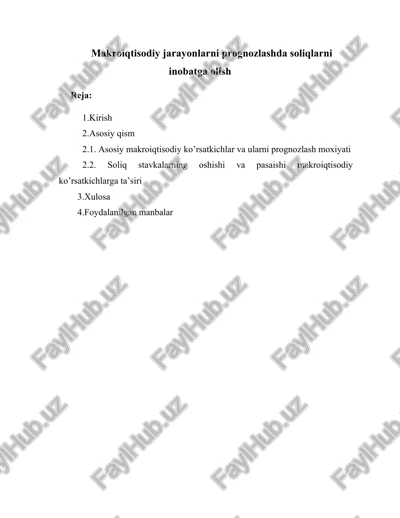 makroiqtisodiy jarayonlarni prognozlashda soliqlarni inobatga olish — DOCX