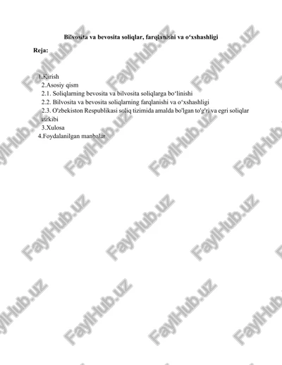 bilvosita va bevosita soliqlar — DOCX