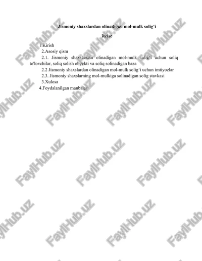 jismoniy shaxslardan olinadigan mol-mulk soligʻi — DOCX