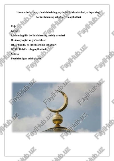 islom oqimlari va yo‘nalishlarining paydo bo‘lishi sabablari — DOCX