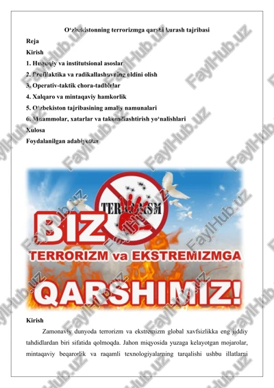 o‘zbekistonning terrorizmga qarshi kurash tajribasi — DOCX