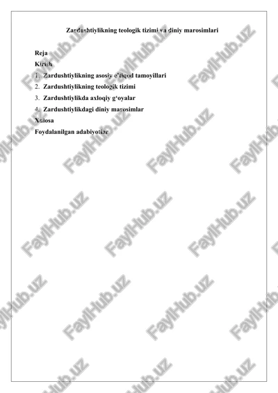 zardushtiylikning teologik tizimi va diniy marosimlari — DOCX