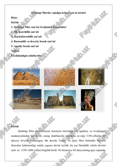 qadimgi misrda vujudga kelgan san’at turlari — DOCX