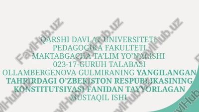 o'zbekiston respublikasi konstitutsiyasi fanidan tayyorlagan mustaqil ish — PPTX