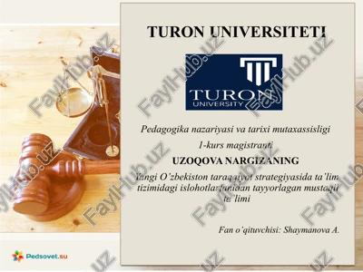 yangi o‘zbekiston ta'rqqiyot strategiyasi data’lim tizimida gi islohotlar fani dan tayyorlagan mustaqil ta‘limi — PPTX