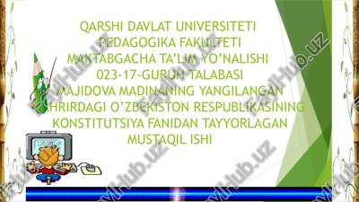 o‘zbekiston respublikasi konstitutsiyasi fanidan tayyorlagan mustaqil ishi — PPTX