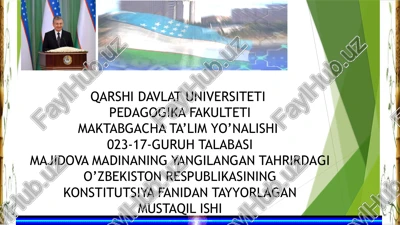 o‘zbekiston–ijtimoiy davlat prezidentimiz shavkat mirziyoyev 2022-yil 20-iyun konstitutsiyaviy komissiya aʼzolari bilan boʻliboʻtgan uchrashuvda konstitutsiyamizda “oʻzbekiston—ijtimoiydavlat” degan tamoyilni mustahkamlash gʻoyasini ilgarisurgan edi. — PPTX