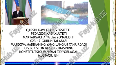 o'zbekiston respublikasining konstitutsiya fanidan tayyorlagan mustaqil ishi — PPTX