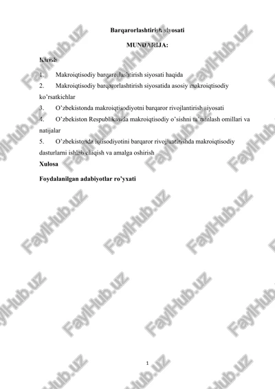 barqarorlashtirish siyosati — DOCX