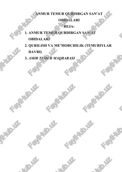 anmur temur qurdirgan san'at obidalari — DOCX