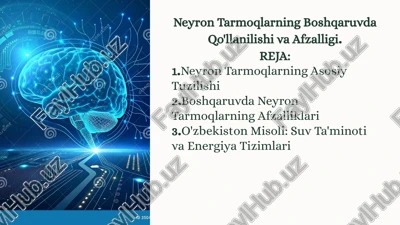 neyron tarmoqlarning boshqaruvda qo'llanilishi va afzalligi — PPTX
