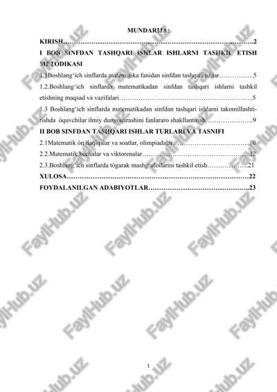 boshlang‘ich sinflarda matematika fanidan sinfdan tashqari ishlar — DOCX