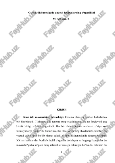 o‘zbek tilshunosligida undosh fonemalarning o‘rganilishi — DOCX