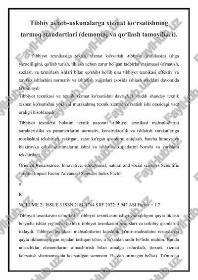 tibbiyot texnikasi va texnik xizmat ko'rsatishni davriyligi — DOCX