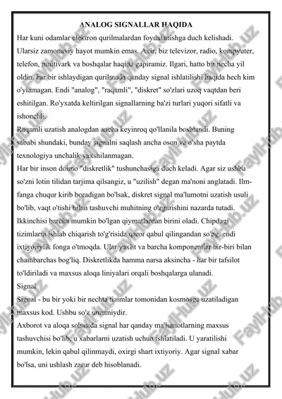 analog signallar haqida — DOCX