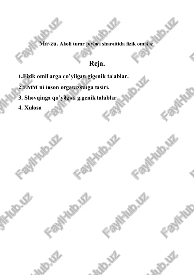 shovqinga qo’yilgan gigenik talablar — DOCX