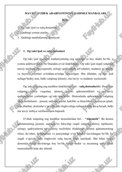 o'zbek adabiyotining qadimgi manbalari — DOCX