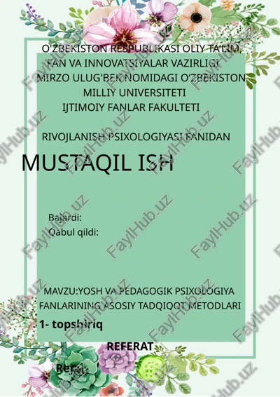 yosh va pedagogik psixologiya fanlarining asosiy tadqiqot metodlari — DOCX
