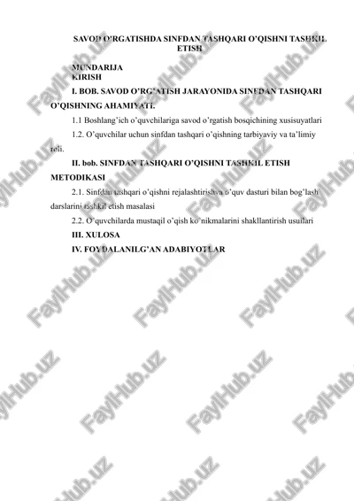savod o'rgatishda sinfdan tashqari o’qishni tashkil etish — DOCX