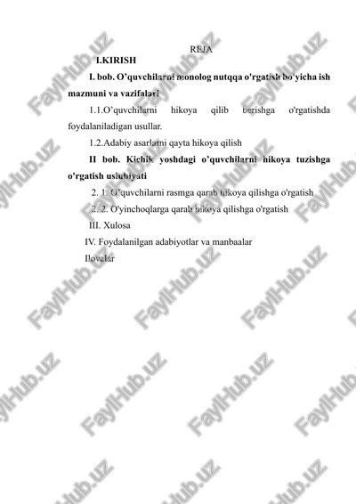 o'qish savodxonligi darslarida qayta hikoyalash turlaridan foydalanish — DOCX