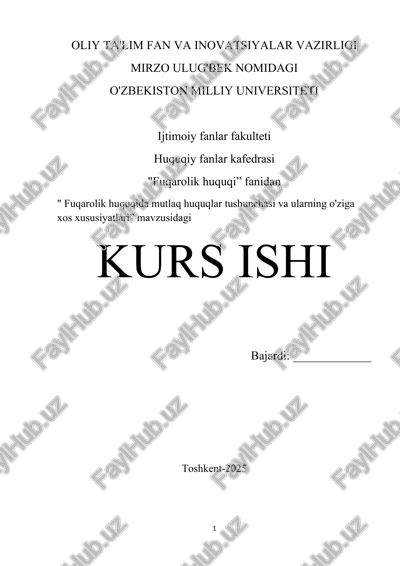 fuqarolik huquqida mutlaq huquqlar tushunchasi va ularning o'ziga xos xususiyatlari — DOCX