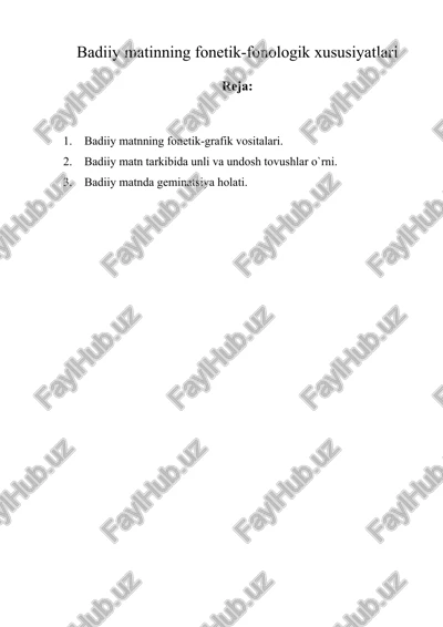 badiiy matinning fonetik-fonologik xususiyatlari — DOC