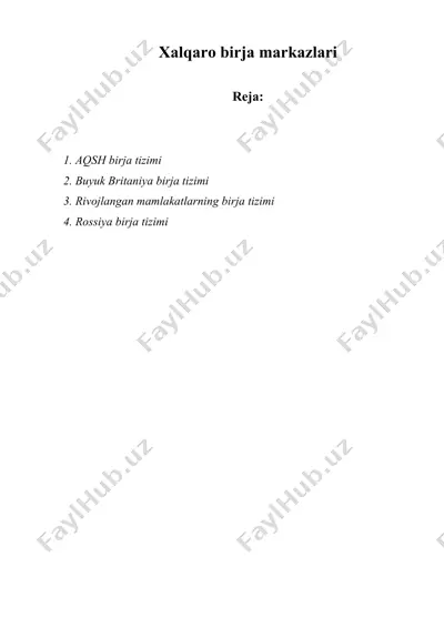 xalqaro birja markazlari — DOCX