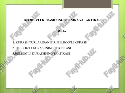 belbog’li kurashning texnika va taktikasi — PPTX