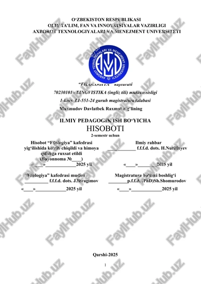 lingvistika (ingliz tili) magistratura talabasi hisoboti — DOC