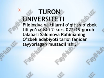 sabotul-ojizin' asariga yazilgan sharhlar tahlili — PPTX