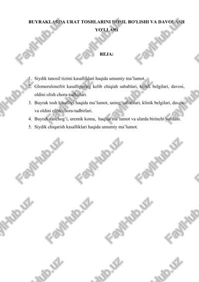 buyraklarda urat toshlarini hosil bo'lishi va davolash yo'llari — DOCX