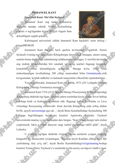 immanuel kant: ma'rifat faylasufi — DOCX